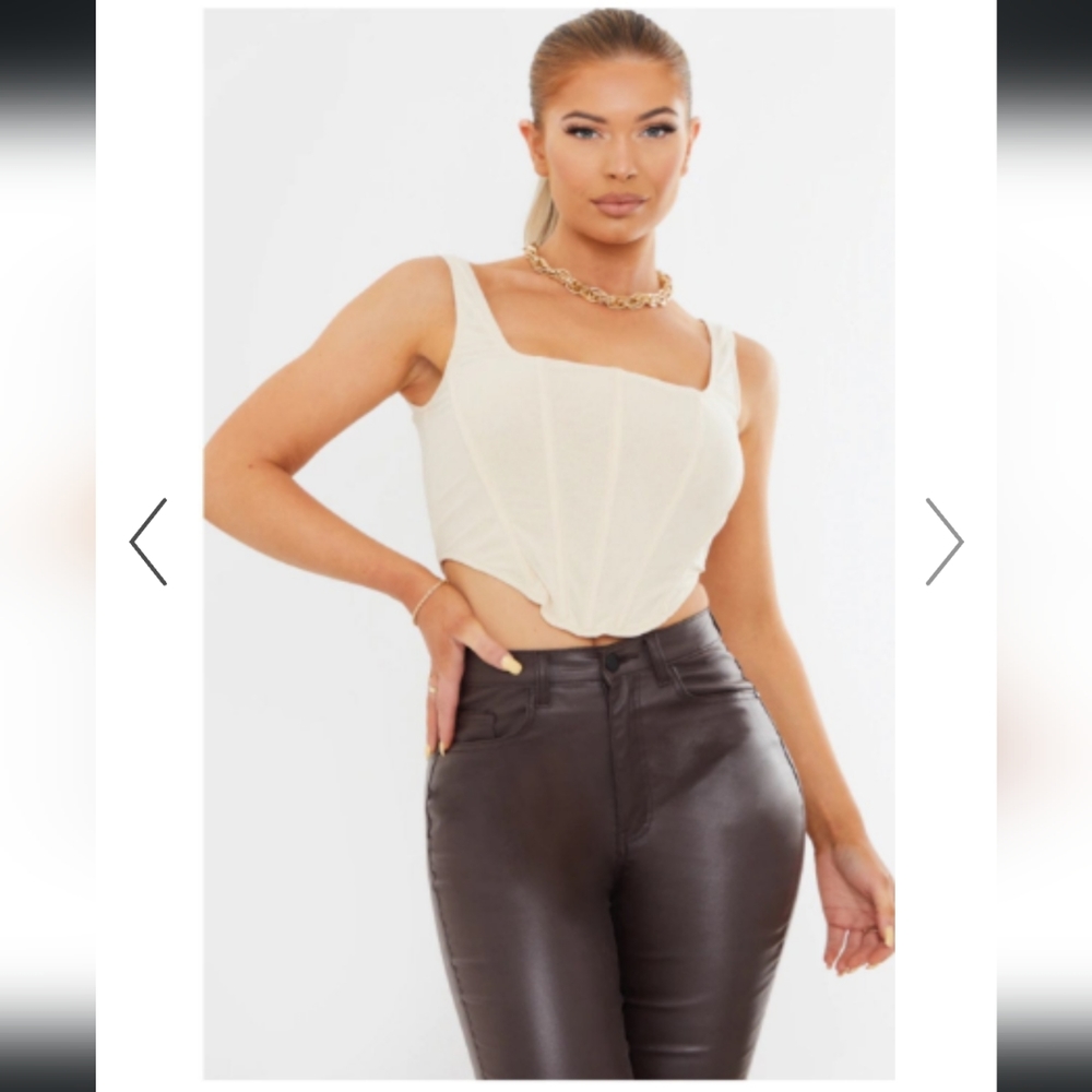 Prettylittlething cream mash corset long top NWT Size 6